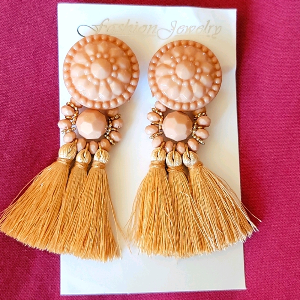 Bohemian Style Tan Fringe Earrings